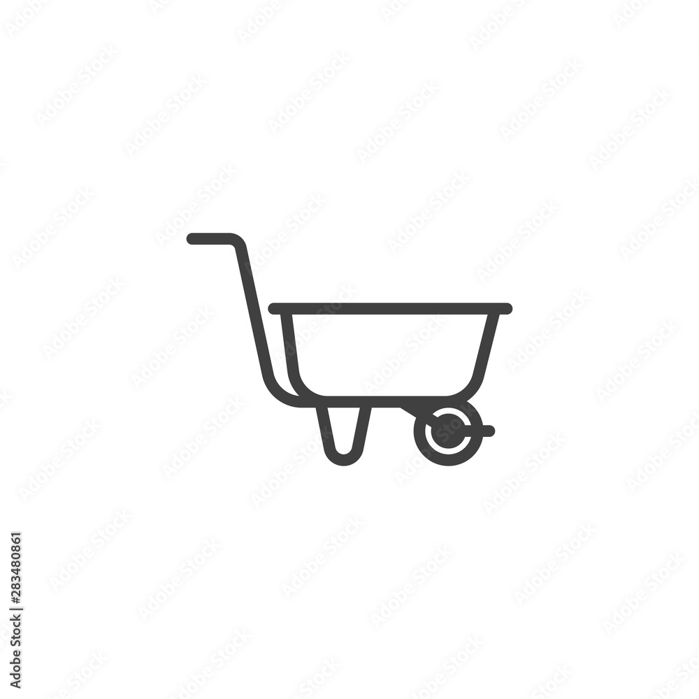 Wheelbarrow cart line icon. linear style sign for mobile concept and web design. wheelbarrow outline vector icon. Symbol, logo illustration. Vector graphics Wheelbarrow cart line icon. linear style sign for mobile concept and web design. wheelbarrow outline vector icon. Symbol, logo illustration. Vector graphics
