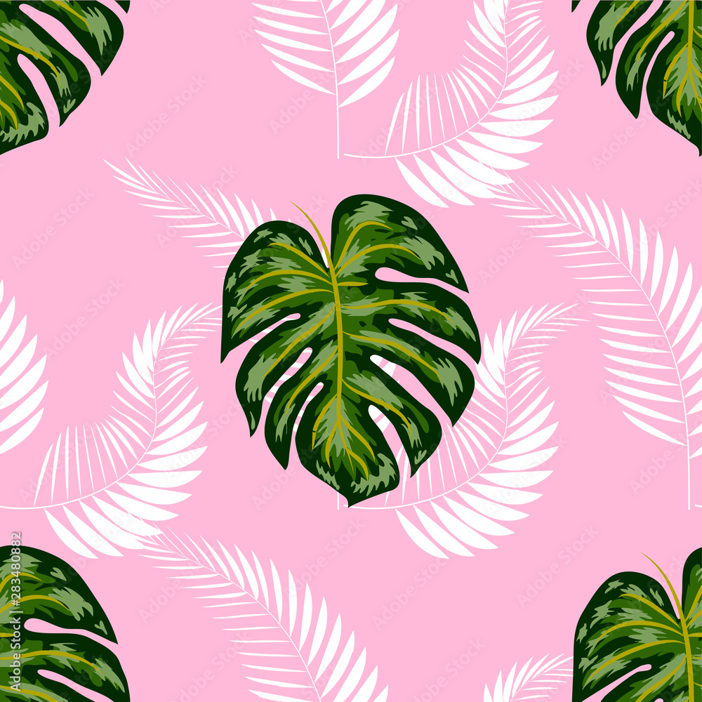 Fototapeta premium Tropical palm leaves, jungle leaf seamless floral pattern background