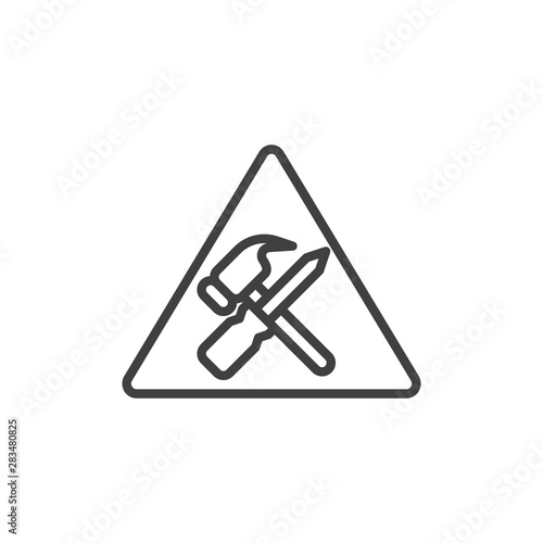 Under construction sign line icon. linear style sign for mobile concept and web design. Hammer and screwdriver repair service outline vector icon. Symbol, logo illustration. Vector graphics