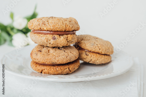 Wallpaper Mural Delicious crumbly sandwich cookies Baci di Dama or Lady kisses with chocolate filling Torontodigital.ca