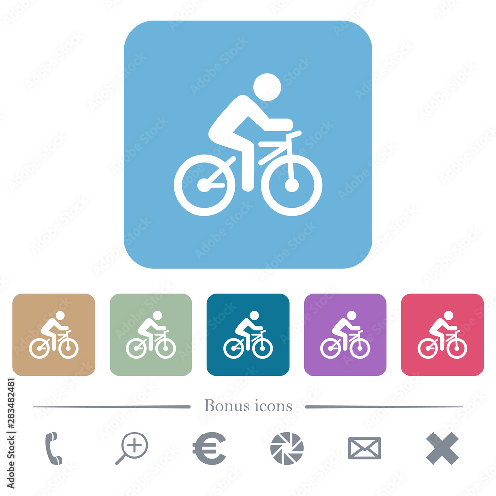 Bicycle with rider rounded square flat icons Bicycle with rider rounded square flat icons