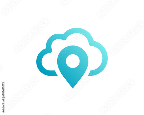 Geotag with cloud or location pin logo icon design