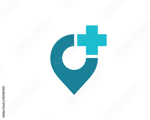 Cross plus geotag or location pin medical logo icon design
