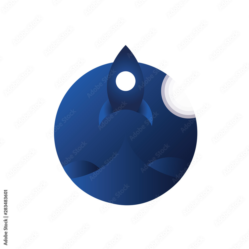 Vector rocket logo in circle with space fill with gradient for web Vector rocket logo in circle with space fill with gradient for web