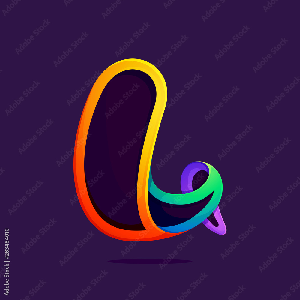 Fototapeta premium L letter one line rainbow colors logo.