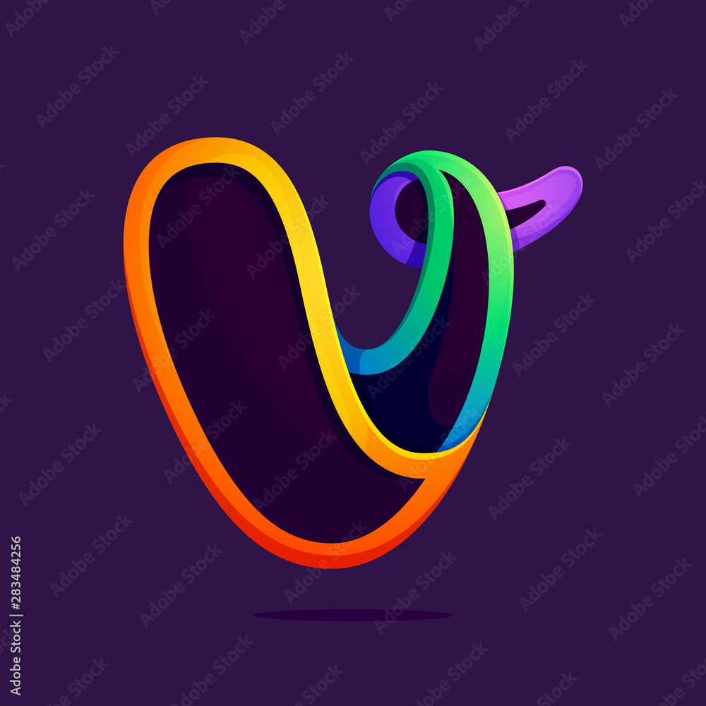 V letter one line rainbow colors logo. V letter one line rainbow colors logo.