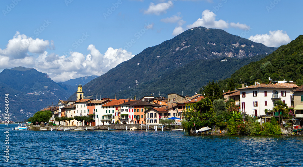 Navigation on Lake Lugano in summer. Lugano, Ticino canton, Switzerland