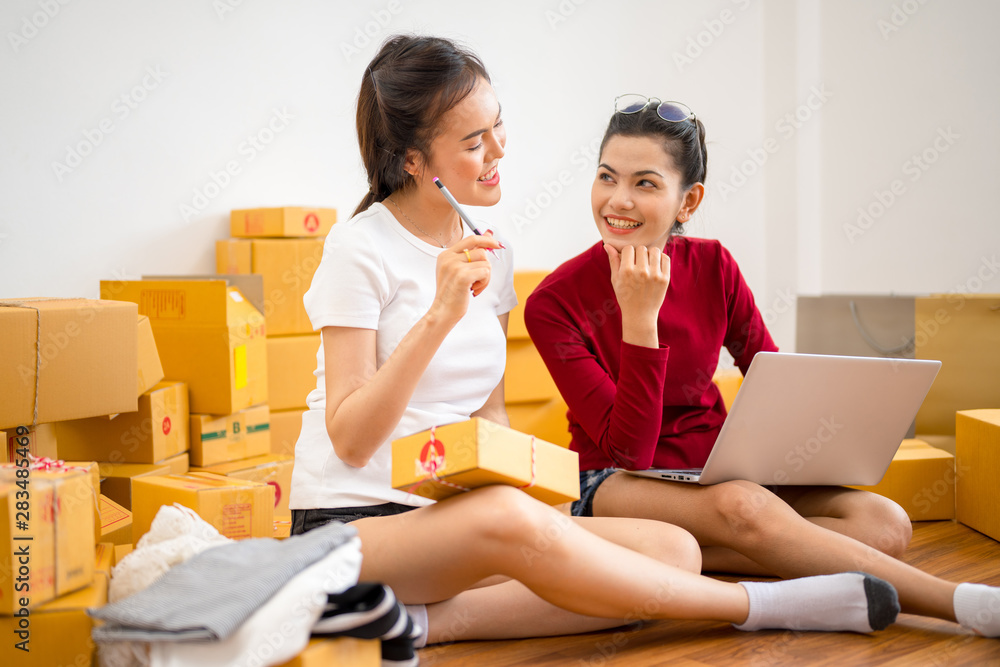 Young entrepreneur, teenager business owner work at home concept Young entrepreneur, teenager business owner work at home concept
