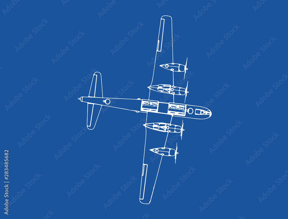 vector drawing of a military aircraft on a blue background vector drawing of a military aircraft on a blue background
