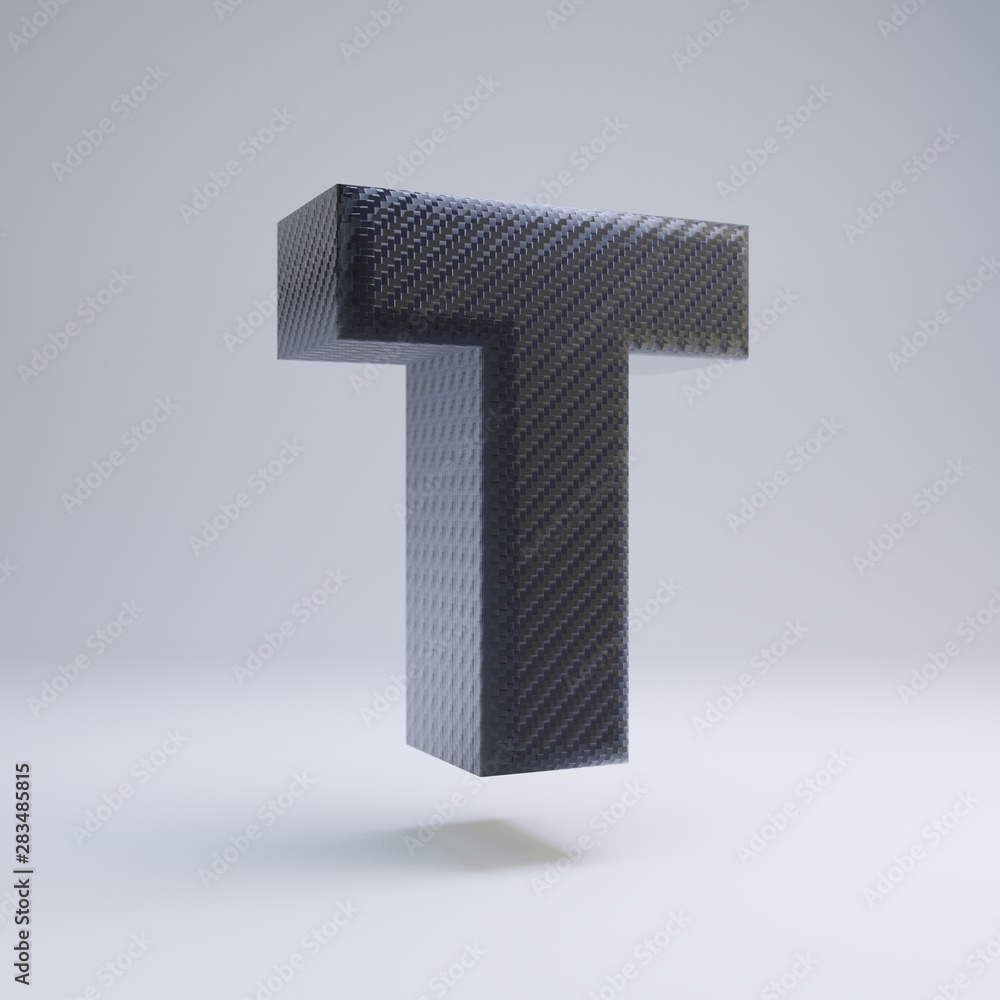 Carbon fiber 3d letter T uppercase. Black carbon font isolated on white background. Carbon fiber 3d letter T uppercase. Black carbon font isolated on white background.