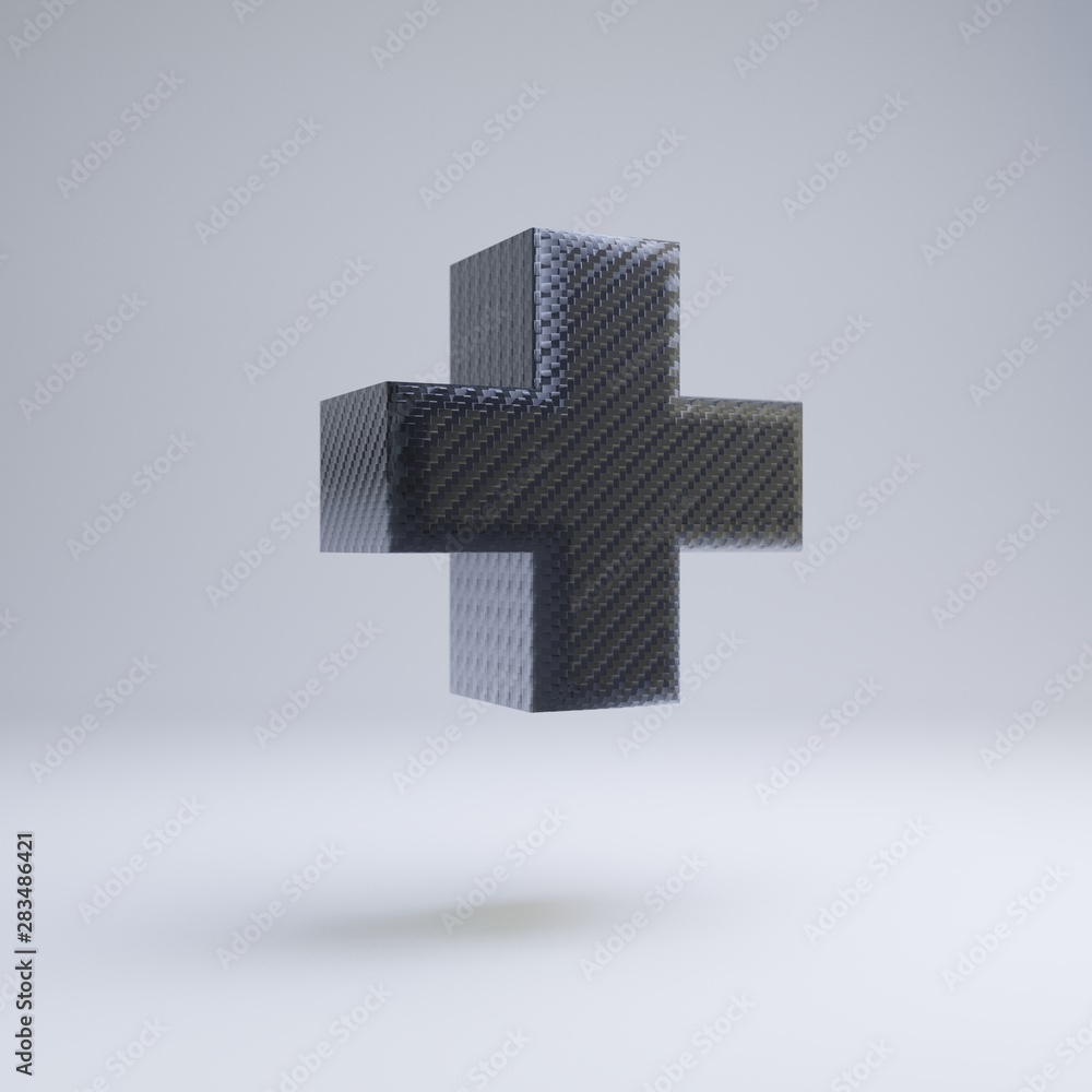 Carbon fiber 3d plus symbol. Black carbon font isolated on white background. Carbon fiber 3d plus symbol. Black carbon font isolated on white background.