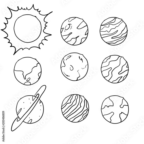 doodle solar system illustration vector
