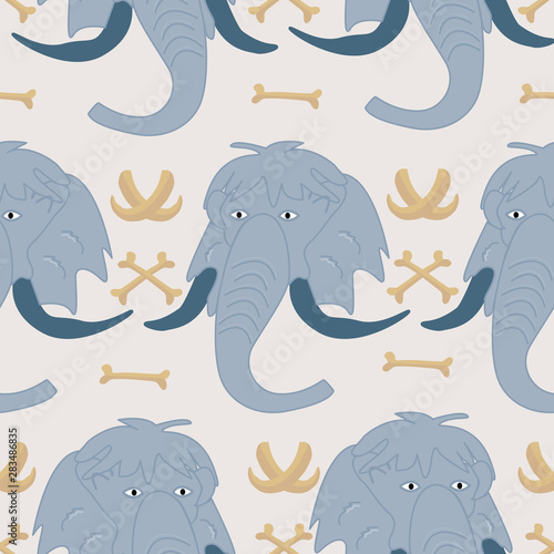 Blue mammoth in a seamless pattern design
