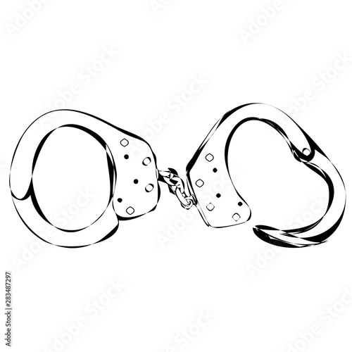 vector, on white background, handcuffed sketch