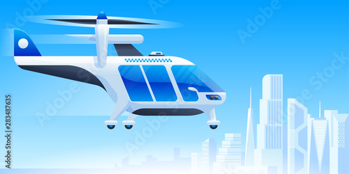 Futuristic air taxi flat vector illustration