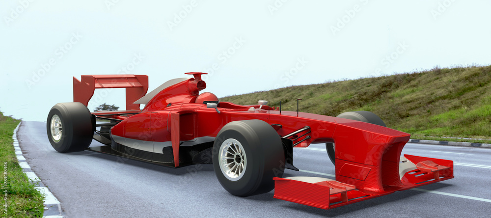 Red sport car on road,race car ,red car,3d render.