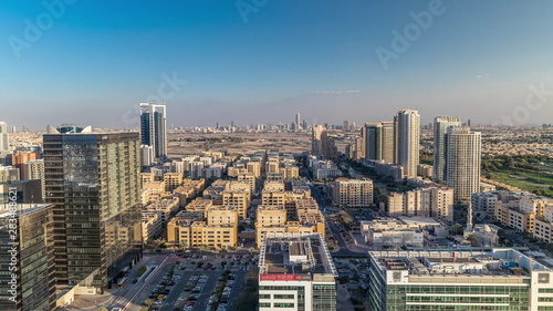 Tecom  Barsha and Greens districts aerial view from Internet city timelapse