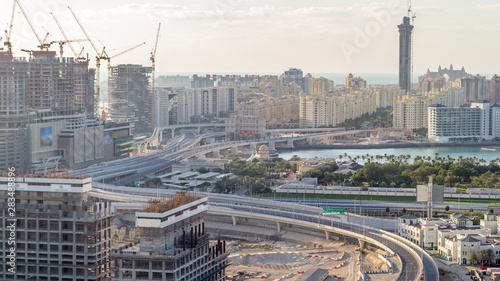 Palm Jumeirah Highway bridge aerial timelapse. Dubai, United Arab Emirates