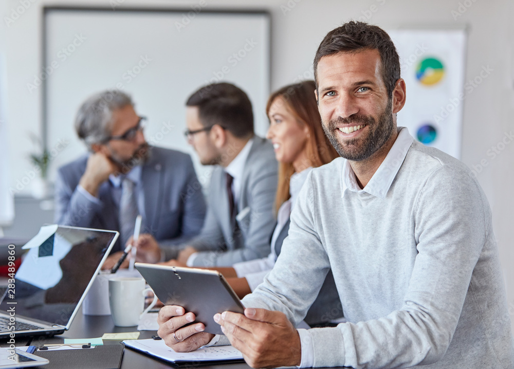 businessman office portrait corporate meeting tablet businessman office portrait corporate meeting tablet