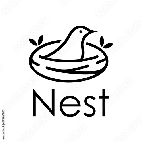 Illustration abstract birds animal on nest branches line art logo design