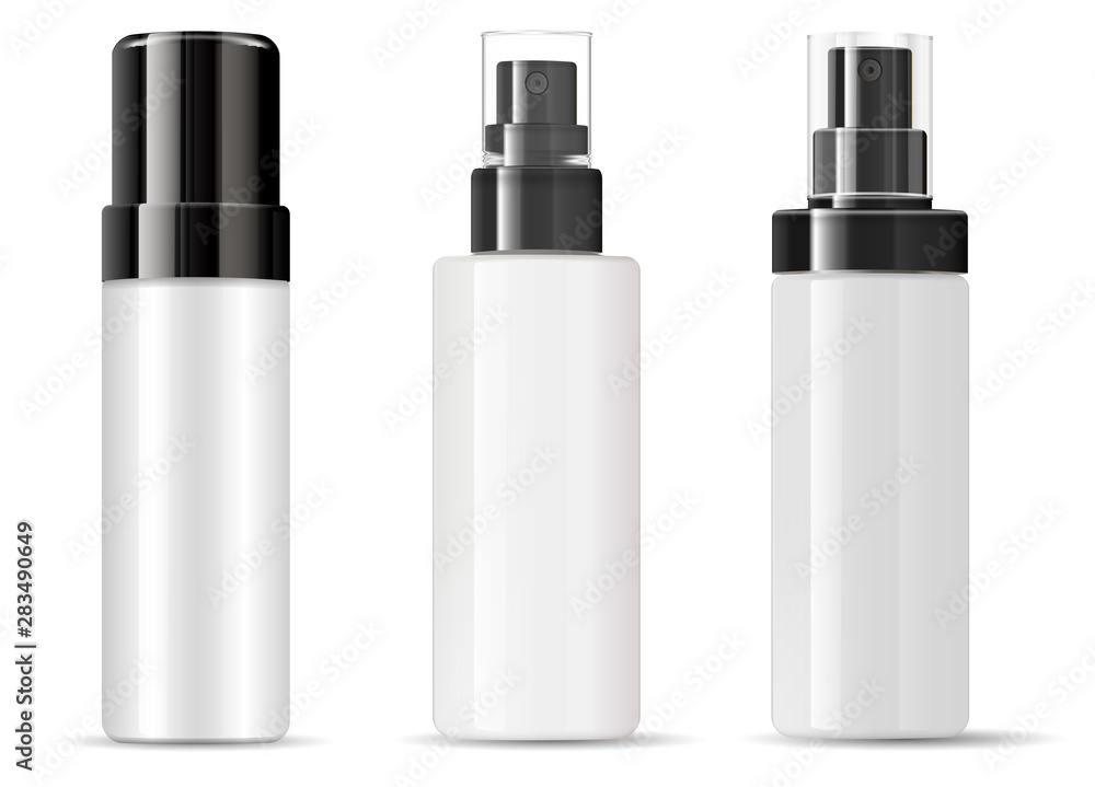 Spray Bottle Cosmetic Package Mockup. Plastic Container Blank with Mist Cap. Perfume Deodorant Product without label. Empty Round 3d Design for Aerosol Merchandise Presentation. Cosmetics Dispenser Spray Bottle Cosmetic Package Mockup. Plastic Container Blank with Mist Cap. Perfume Deodorant Product without label. Empty Round 3d Design for Aerosol Merchandise Presentation. Cosmetics Dispenser