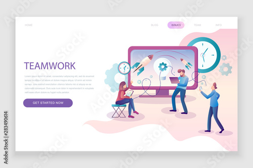 Modern flat web page design template concept of Teamwork decorated people character for website and mobile website development. Flat landing page template. Vector illustration.