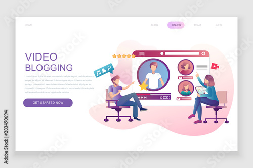 Modern flat web page design template concept of Video Blogging decorated people character for website and mobile website development. Flat landing page template. Vector illustration.