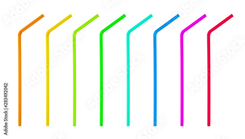 colorful plastic straw set isolated on white background