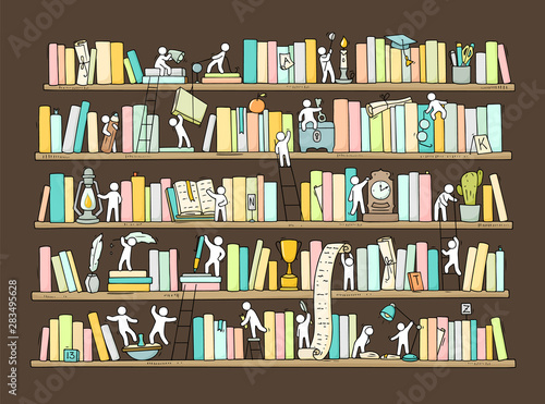 Sketch of people teamwork, books,cooperation