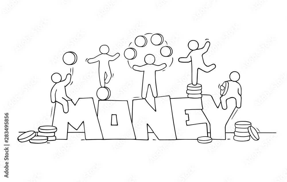 Sketch of little people with word Money. Sketch of little people with word Money.