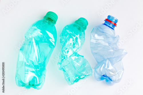 Empty colorful plastic bottles are recyclable waste