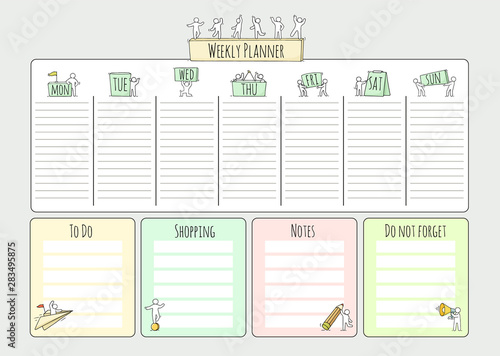 Cartoon weekly planner with people.