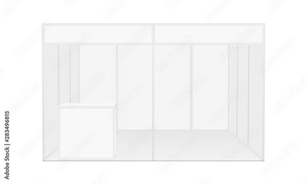 Exhibition booth mockup with table - front view. Vector illustration Exhibition booth mockup with table - front view. Vector illustration
