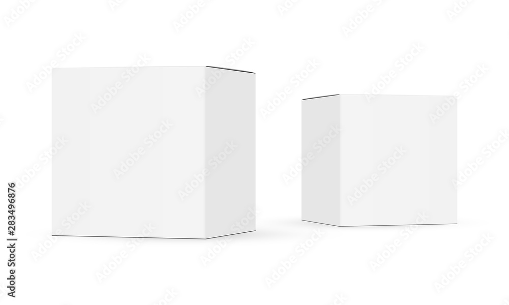 Two paper boxes mockups isolated on white background. Vector illustration Two paper boxes mockups isolated on white background. Vector illustration