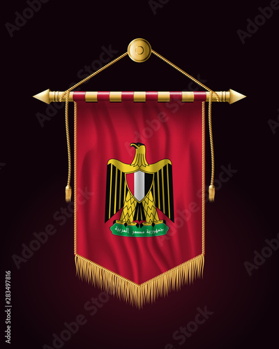 Egypt. Coat of Arms. Festive Vertical Banner. Wall Hangings with Gold Tassel