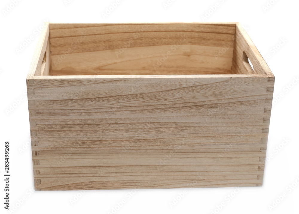 Empty wooden box isolated on white background Empty wooden box isolated on white background