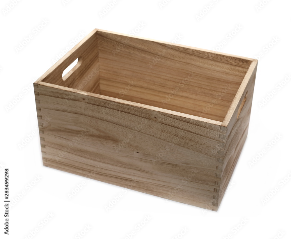 Empty wooden box isolated on white background Empty wooden box isolated on white background