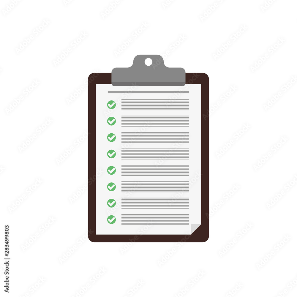 check sheet with green checkmarks in flat check sheet with green checkmarks in flat