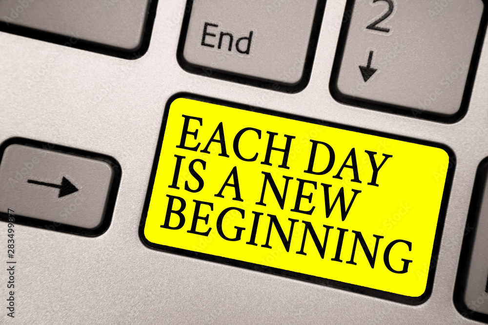 Word writing text Each Day Is A New Beginning. Business concept for Every morning you can start again Inspiration Grey silvery keyboard with bright yellow color button black color texts Word writing text Each Day Is A New Beginning. Business concept for Every morning you can start again Inspiration Grey silvery keyboard with bright yellow color button black color texts
