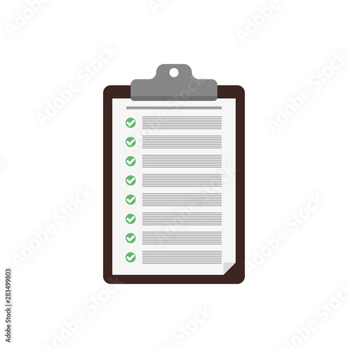 check sheet with green checkmarks in flat