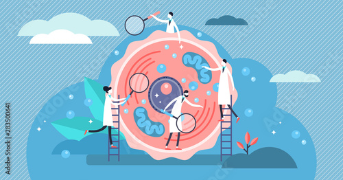 Human cell vector illustration. Tiny stylized microbiology persons concept.