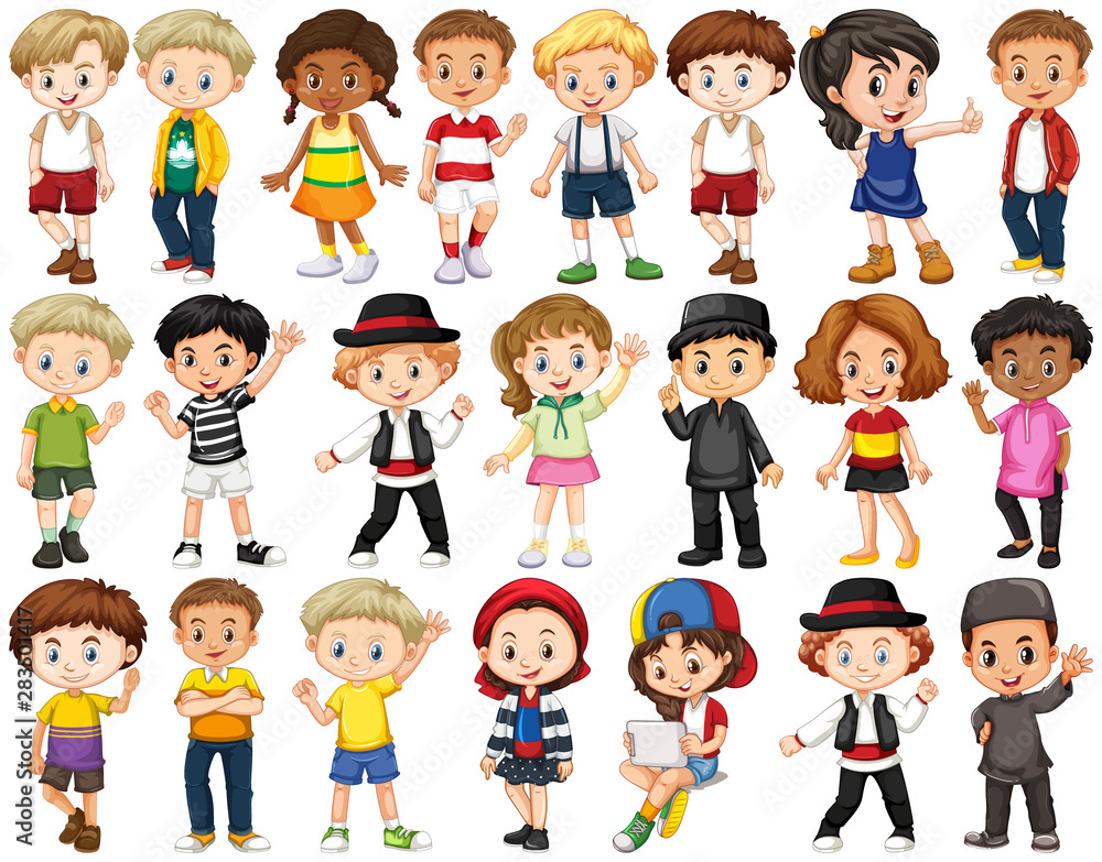 Set of happy children waving hands Set of happy children waving hands