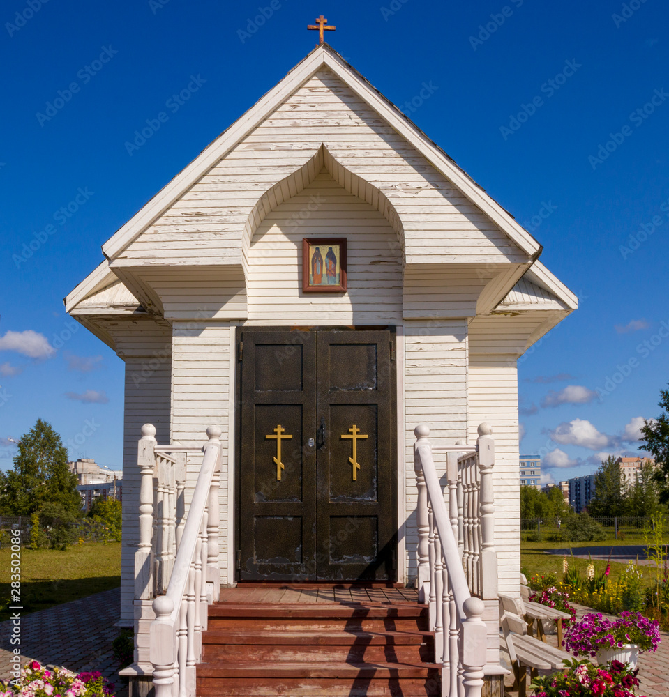 entrance porch in a small wooden Church