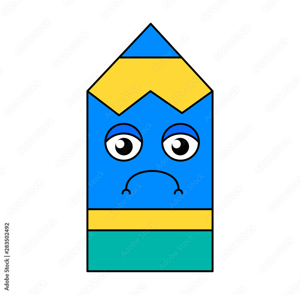 Fototapeta premium Unhappy pencil emoji outline illustration