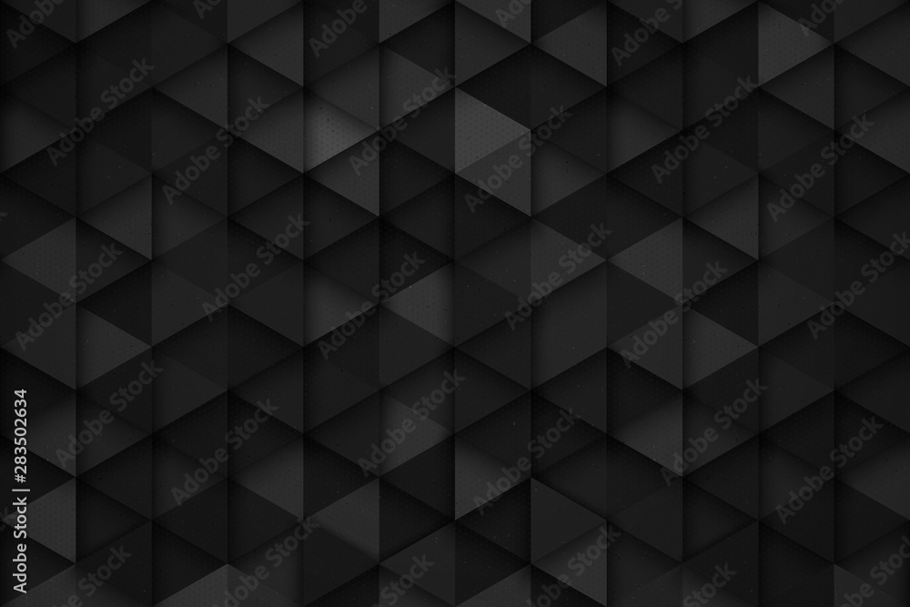 3D Render Science Technology Triangular Pattern Dark Gray Abstract Background. Three Dimensional Tech Triangle Structure Ultra High Quality Wallpaper