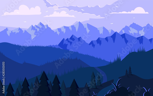 Morning in mountains minimalistic illustration