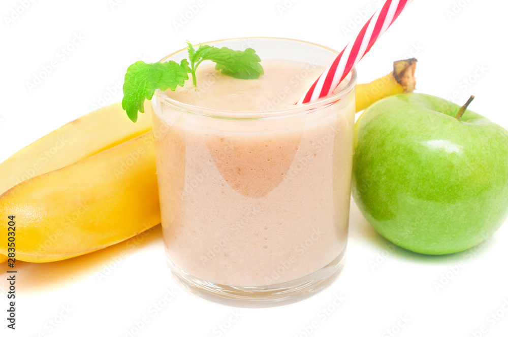 A refreshing smoothie made from apple and banana to detox healthy nutrition A refreshing smoothie made from apple and banana to detox healthy nutrition