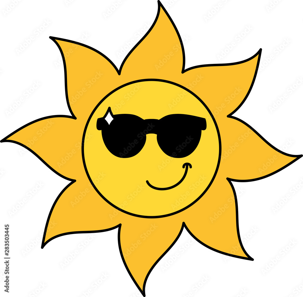 Confident sun emoji outline illustration