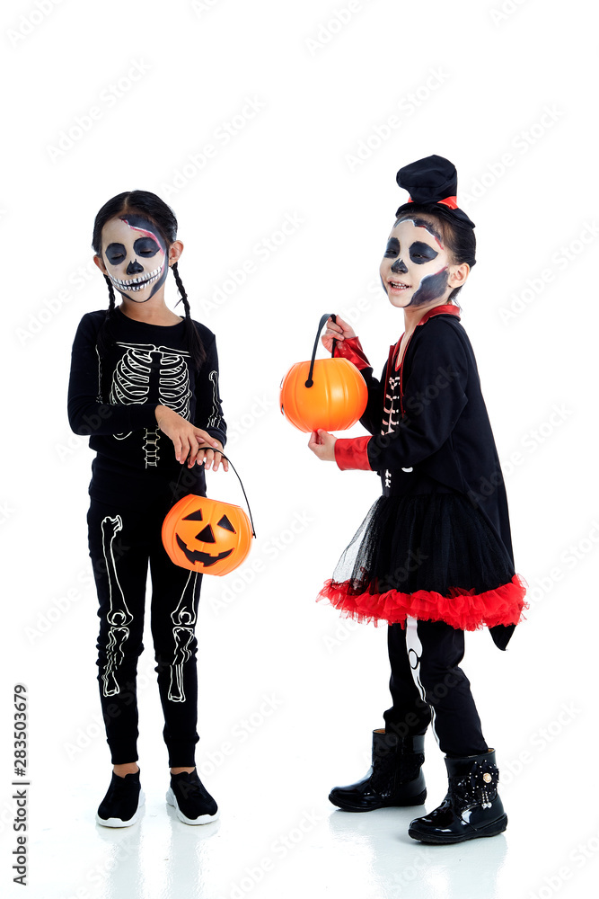 Asian Kids with face-paint and Halloween costumes Asian Kids with face-paint and Halloween costumes