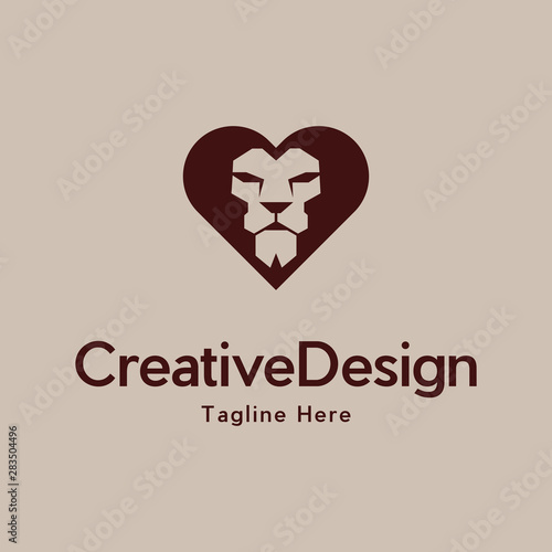 Love Head Lion Creative Vector Logo, lion logo with love/heart, illustration vector graphic of love lion logo